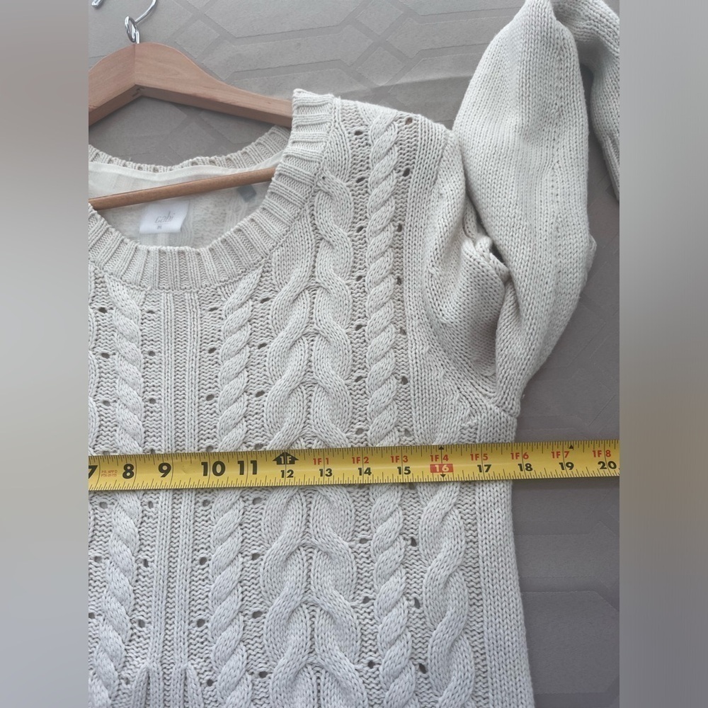Cabi Women Cable Knit Sweater Lace Up Back in Cream Size Medium - Picture 5 of 6